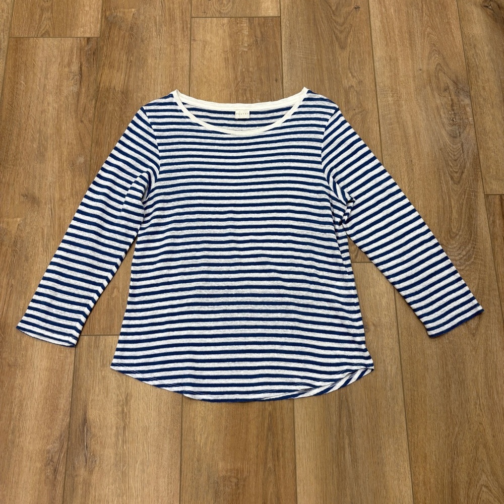 🌟POETRY🌟 STRIPED 3/4 SLEEVES LINEN KNIT TOP BLUE / WHITE SZ 4